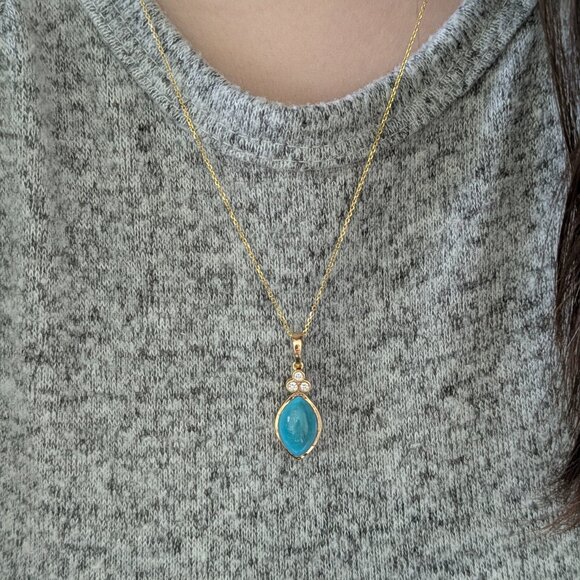 Sleeping Beauty Turquoise Pendant in 14K Solid Gold with Natural Diamond Accents - Picture 3 of 7